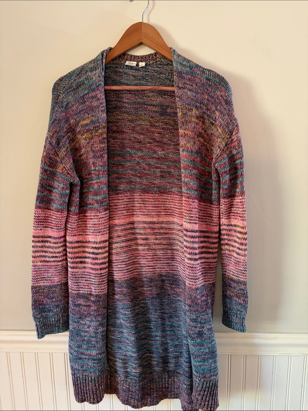 Gap Open-Front Multicolor Long Knit 100% Cotton Cardigan Sweater